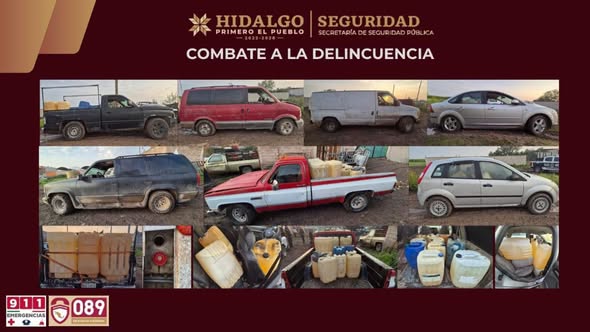 En operativo coordinado, SSPH asegura siete vehículos e hidrocarburo en Tlaxcoapan
