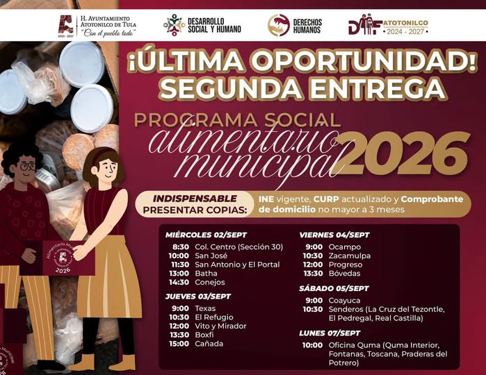 Inicia en Atotonilco de Tula la segunda entrega del Programa Social Alimentario Municipal 2026