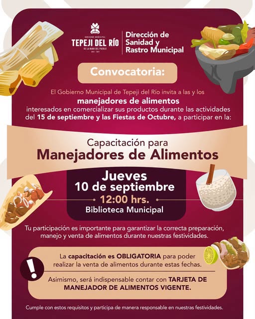 Capacitación y tarjeta vigente para vendedores de alimentos durante las fiestas patrias y de octubre será obligatoria en Tepeji del Río