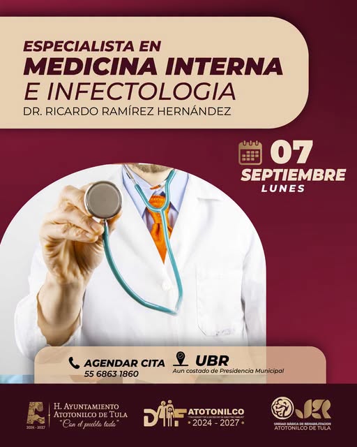 DIF Atotonilco de Tula ofrecerá consulta con especialista en Medicina Interna e Infectología