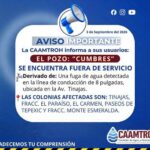CAAMTROH realiza trabajos de reparación de fuga de agua potable en la avenida Tinajas