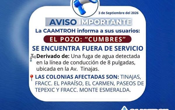 CAAMTROH realiza trabajos de reparación de fuga de agua potable en la avenida Tinajas