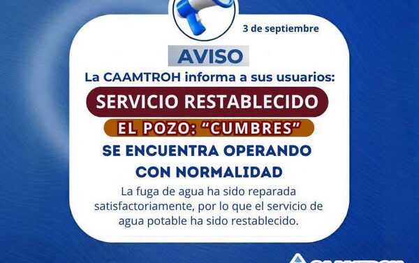 Restablecen suministro de agua potable tras reparar fuga en red de distribución