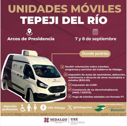Unidades Móviles de Hidalgo llegarán a Tepeji del Río para acercar servicios a la ciudadanía