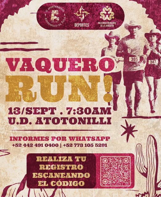Invitan a participar en el Vaquero Run 5K de Atotonilco de Tula