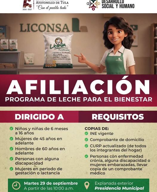 Invitan a familias de Atotonilco de Tula a incorporarse al Programa de Leche para el Bienestar