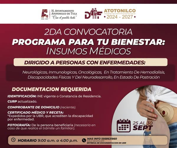 DIF Atotonilco de Tula abre segunda convocatoria del programa “Para tu Bienestar: Insumos Médicos”