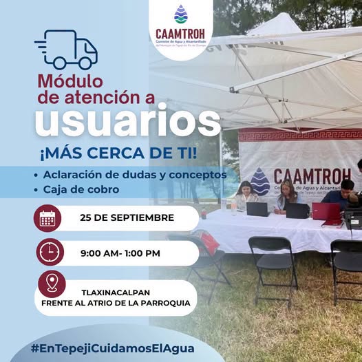 CAAMTROH acercará servicios y cajas de cobro a vecinos de Tlaxinacalpan