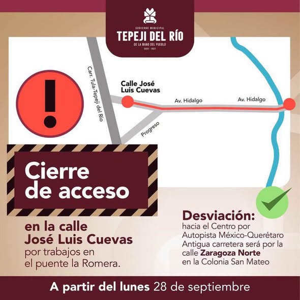 Anuncian cierre vial por trabajos en el puente La Romera