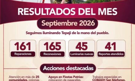 Refuerzan acciones de alumbrado público durante septiembre en Tepeji del Río