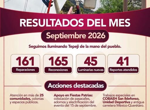 Refuerzan acciones de alumbrado público durante septiembre en Tepeji del Río