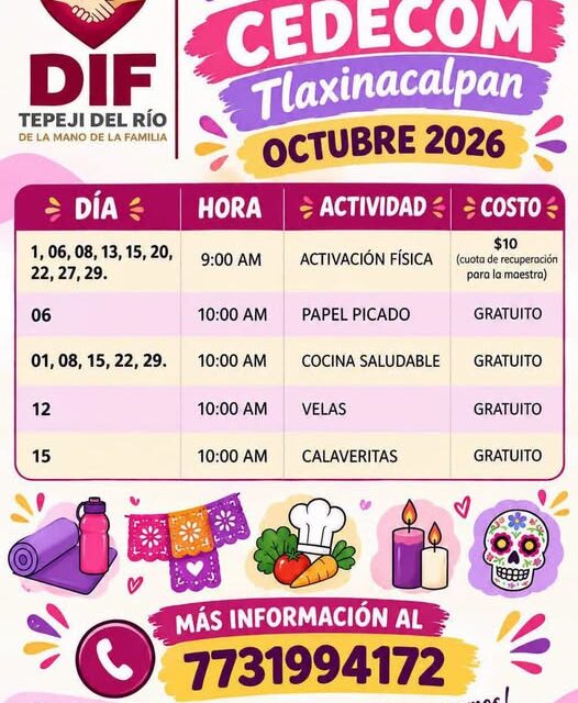 Actividades culturales, recreativas y de salud se realizarán en CEDECOM Tlaxinacalpan