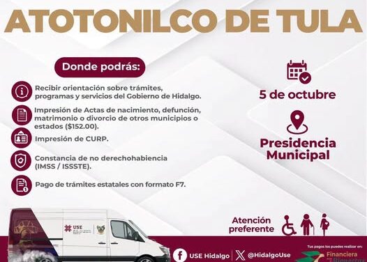 Unidades Móviles del Gobierno de Hidalgo llegarán a Atotonilco de Tula