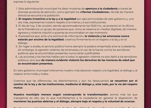 El gobierno municipal de Atotonilco de Tula emiten el siguiente comunicado