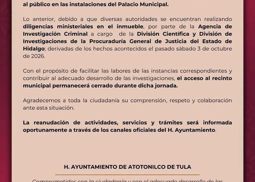 Comunicado del gobierno municipal de Atotonilco de Tula