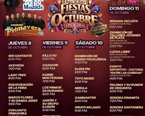 Grandes artistas y espectáculos gratuitos llegan a Tepeji con las Fiestas de Octubre