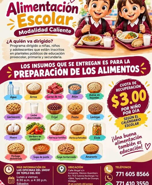 DIF Tepeji promueve el programa de Alimentación Escolar, Modalidad Caliente