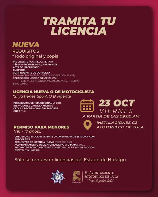Anuncian jornada para tramitar licencias de conducir en Atotonilco de Tula