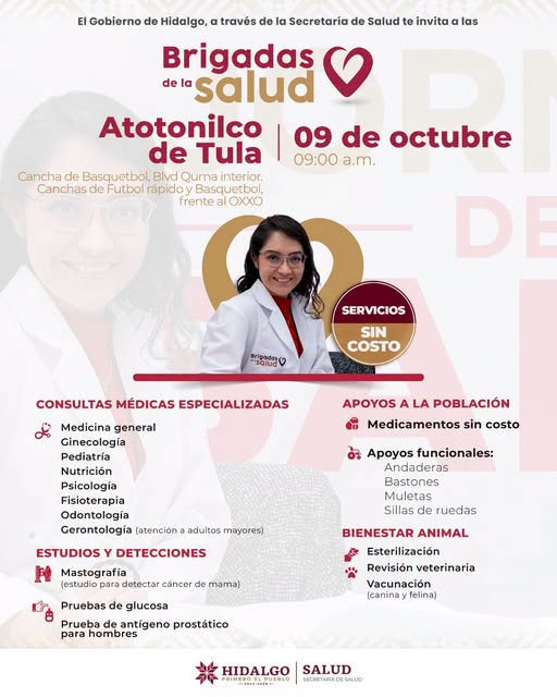 Brigadas de Salud ofrecerán servicios gratuitos en Atotonilco de Tula