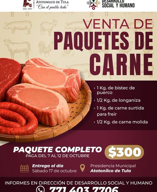 Ofrece Atotonilco de Tula paquetes de carne a precio preferencial