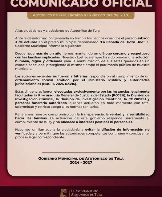 Comunicado gobierno municipal de Atotonilco de Tula