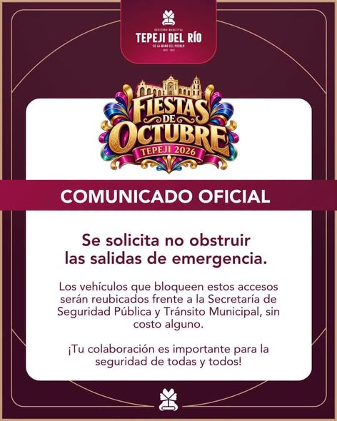 Exhortan a no obstruir salidas de emergencia durante las Fiestas de Octubre Tepeji 2026