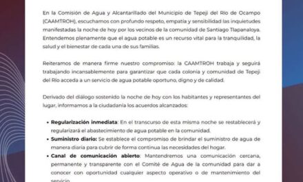 A la comunidad de Santiago Tlapanaloya y a la ciudadanía de Tepeji del Río de Ocampo el gobierno municipal informa: