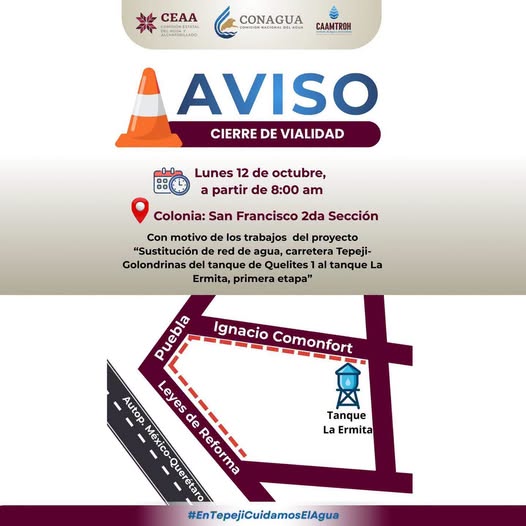 Anuncian cierre de vialidades en San Francisco Segunda Sección, en Tepeji del Río