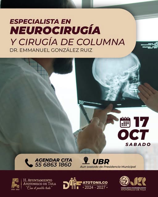 Anuncian consulta especializada en cerebro y columna vertebral en Atotonilco de Tula