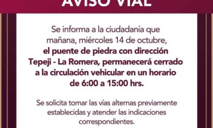 Cerrarán el Puente de Piedra en dirección de Tepeji a La Romera este miércoles