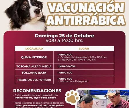 Atotonilco de Tula realizará segunda jornada intensiva de vacunación antirrábica gratuita