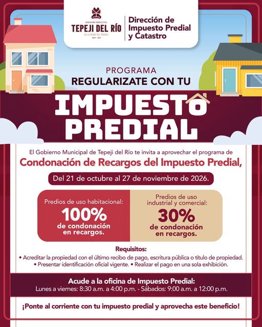 Ofrece Tepeji descuentos de hasta el 100% en recargos del impuesto predial