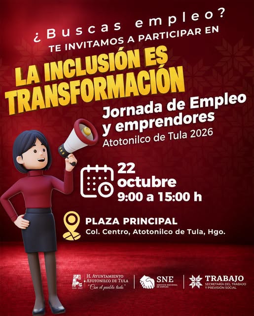 Atotonilco de Tula realizará Jornada de Empleo y Emprendedores con 100 vacantes disponibles