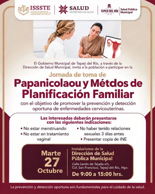 Tepeji del Río realizará jornada de Papanicolaou y planificación familiar