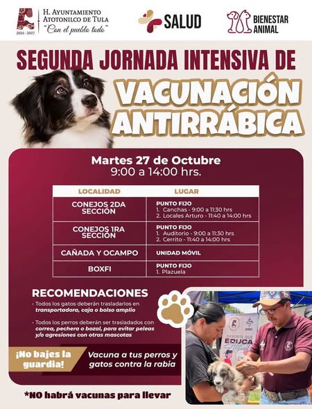 Continúa en Atotonilco de Tula la Segunda Jornada Intensiva de Vacunación Antirrábica