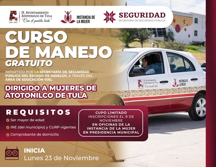 Atotonilco de Tula ofrecerá curso de manejo exclusivo para mujeres