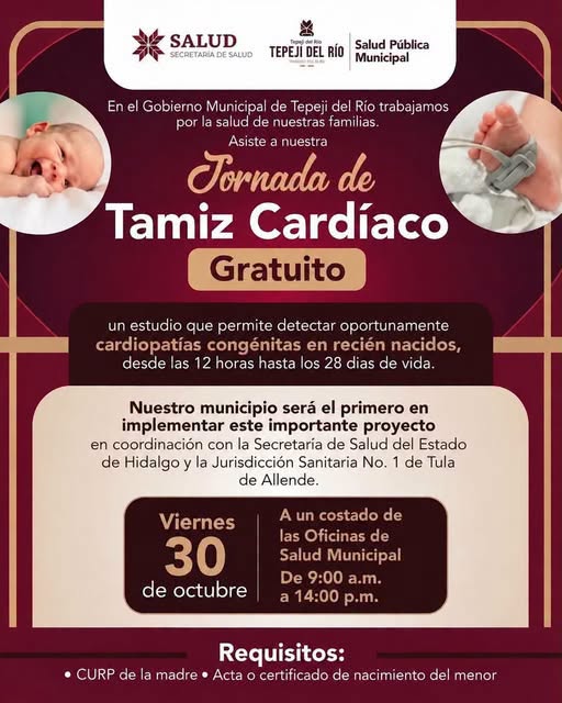 Tepeji del Río realizará jornada gratuita de tamiz cardíaco para recién nacidos